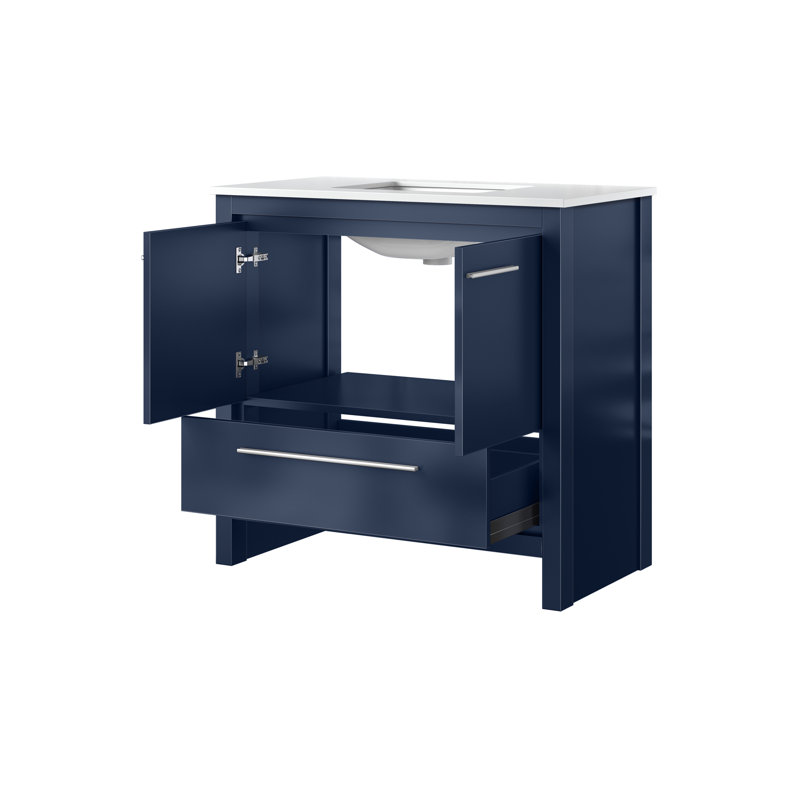 Meuble-lavabo avec plateau en marbre de culture, Bleu marine