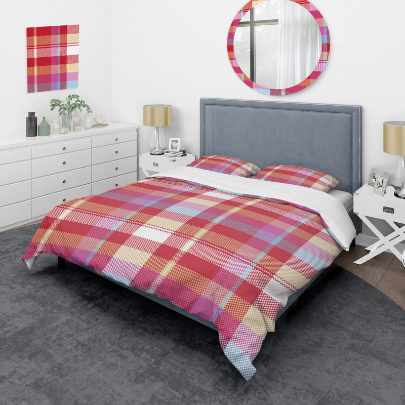 Multicolor Checked Tartan - Abstract Duvet Cover Set - Microfiber Polyester, Twin Duvet Cover + 1 Standard Sham