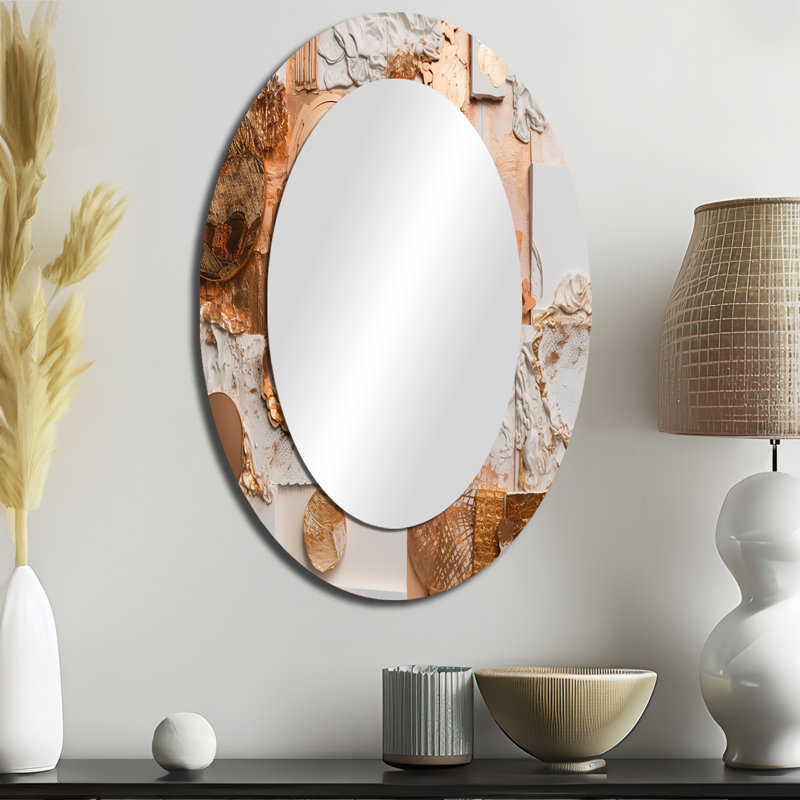Or et blanc géométrique Serenity I - miroir mural ovale moderne, 36 po x 24 po