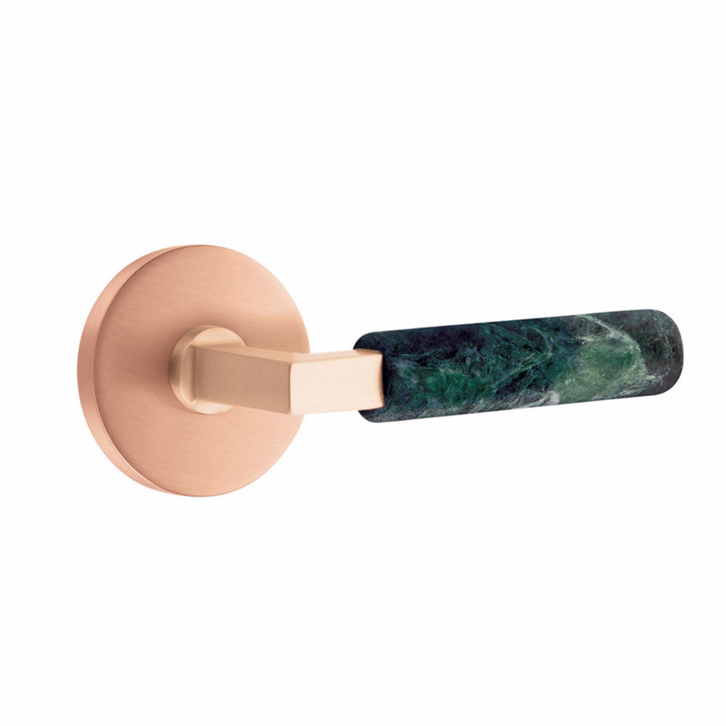 Ensemble de leviers de passage Emtek Select, rosette à disque, tige carrée en L, poignée en terrazzo clair, CF, Gauche