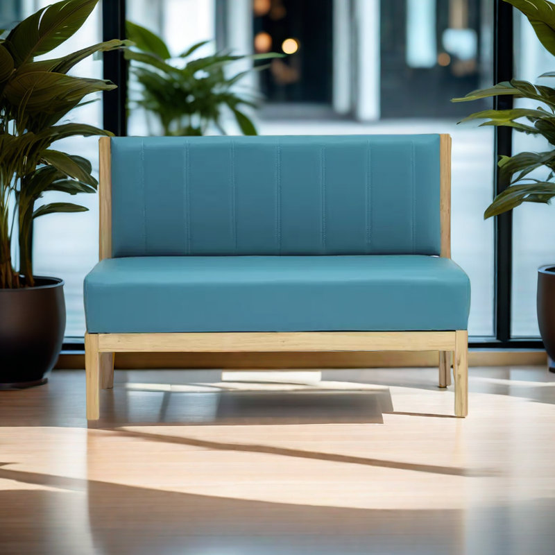 Banc rembourré en similicuir Simple, Bleu sarcelle