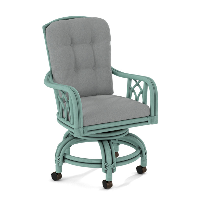 Edgewater Castered Arm Chair, Black, Light Blue Performance Fabric; 0851-55