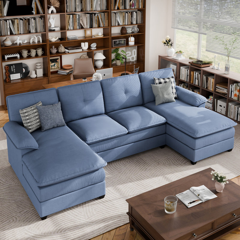  Canapé modulaire 3 pièces Rezarta, Mélange de lin bleu clair