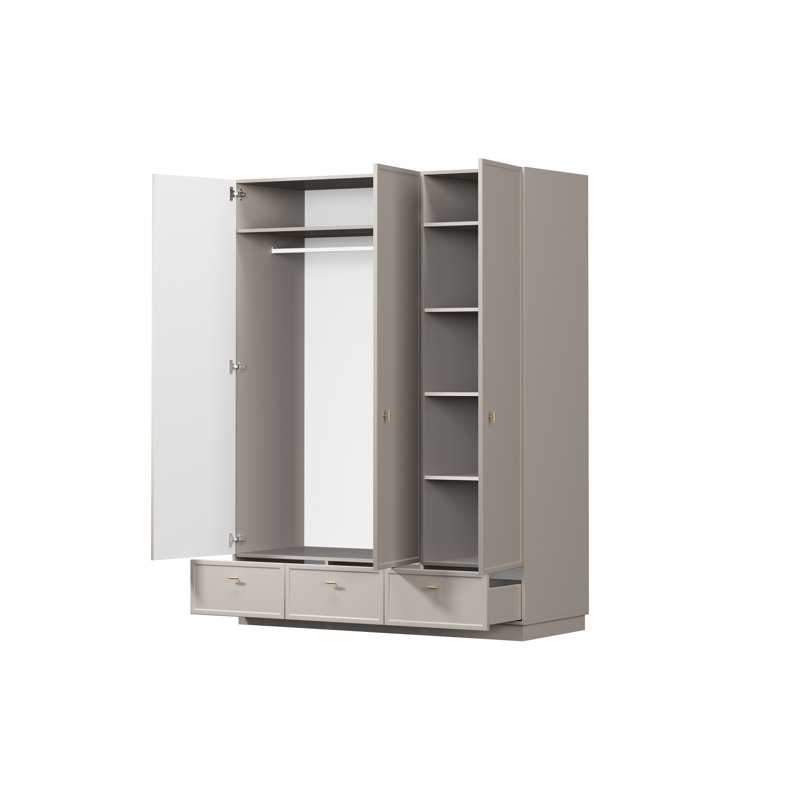 Bagga 3 Door Manufactured Wood Wardrobe, Gold