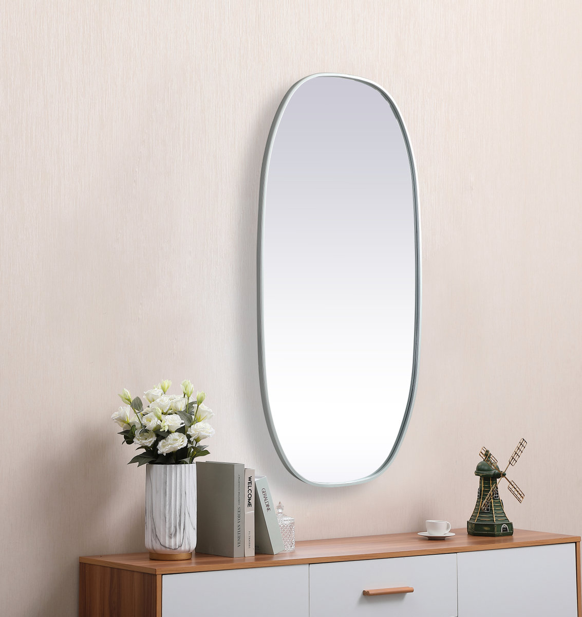 Bertin Metal Oval Wall Mirror, Silver, 48"  x 24" 