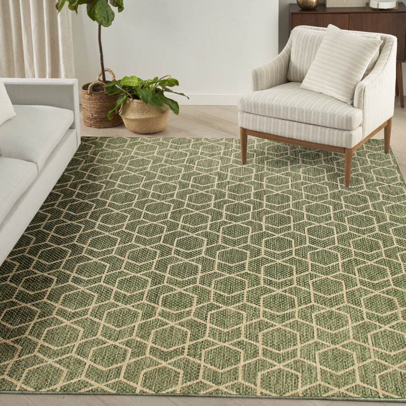 Reidy Modern Indoor/Outdoor Rug, Rectangle 9' x 12', Green