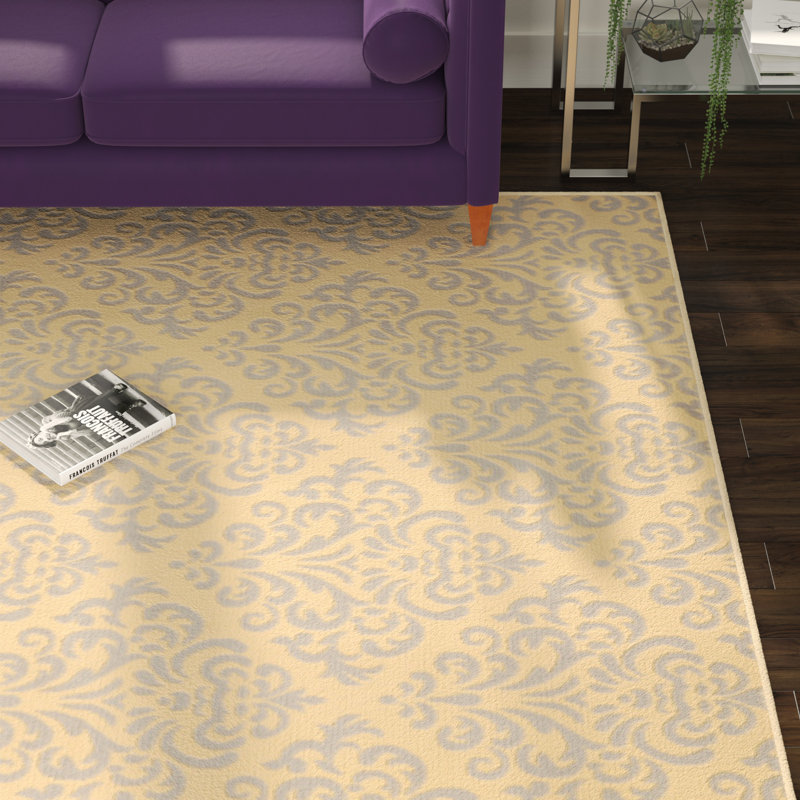 Tapis crème / gris à motif floral Florissant, Rectangle 7 pi 10 po x 9 pi 10 po