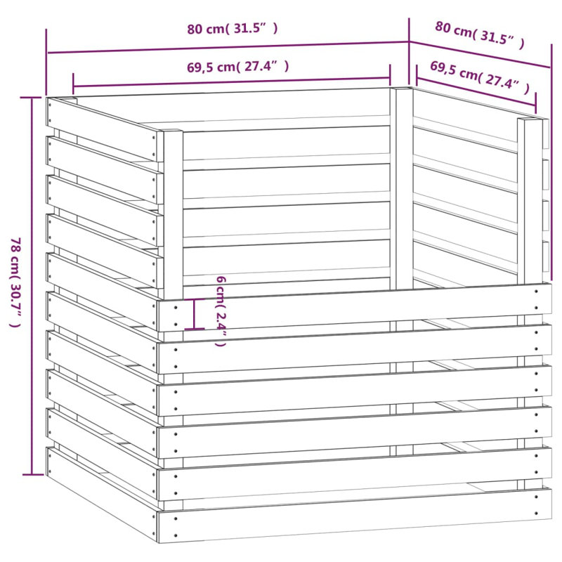 Ansar Solid Wood Outdoor Compost Bin, 80 x 80 x 78 cm, Grey