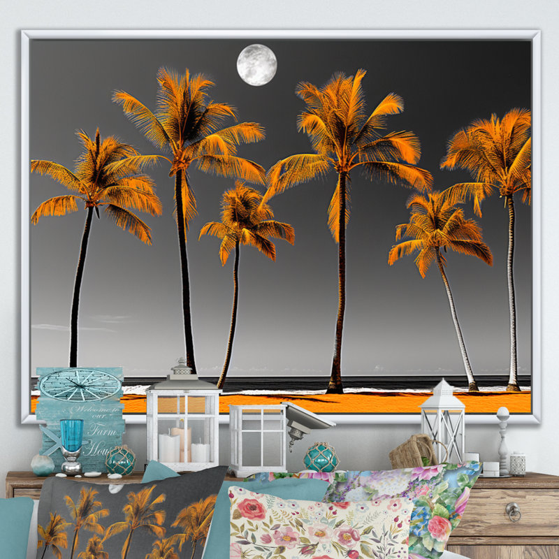 Hawaii Harmony of Yellow Palms sur impression sur toile, H 16 po x l 32 po x P 1 po, Cadre flottant blanc