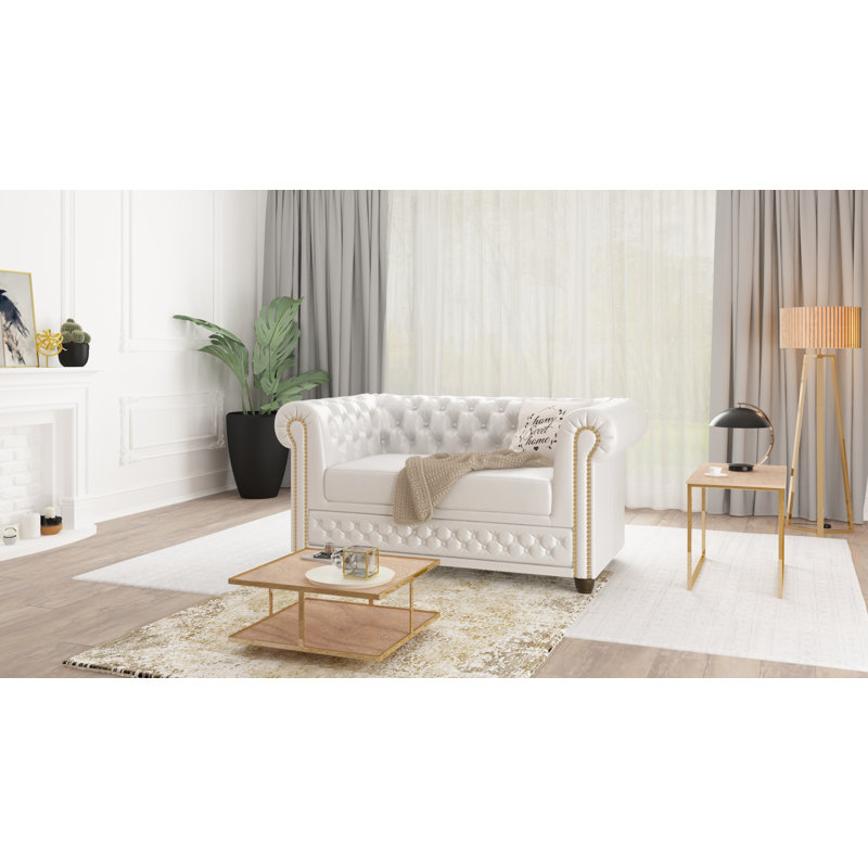  2 seater Chesterfield Sofa, White