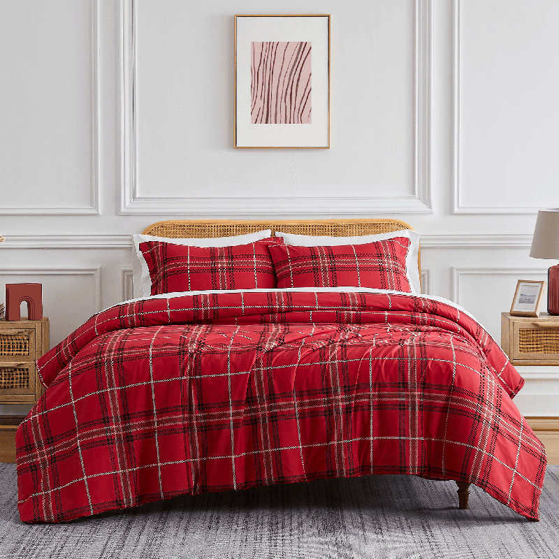 Vilano Plaid Oversized Microfiber Duvet Cover Set by Southshore Fine linens, King/Cal. King Duvet Cover + 2 King Shams