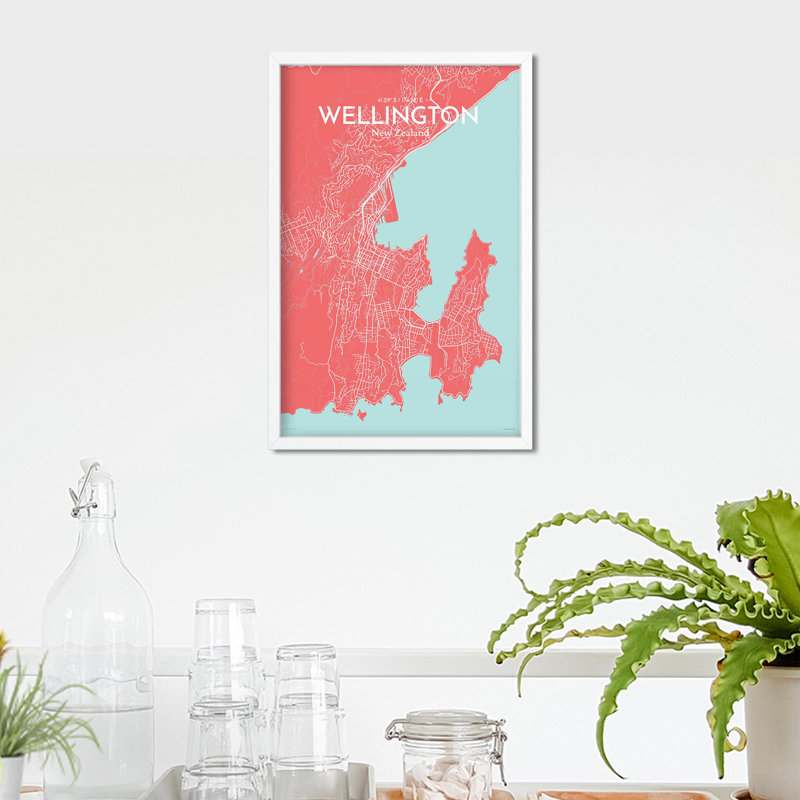 Wellington, carte de la ville, impression, H 17 po x l 11 po, Rose / bleu bébé