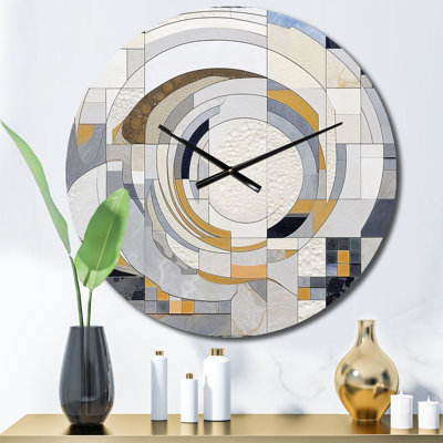 Metal Wall Clock - Grey and Yellow Mosaic III