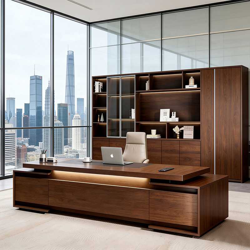 Bureau de direction rectangulaire haut de gamme en bois massif de 102,36 po, H 29,53 po x l 102,36 po x P 39,37 po