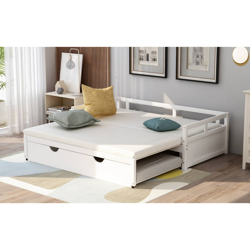 Modern Solid Wood Daybed With Trundle, White