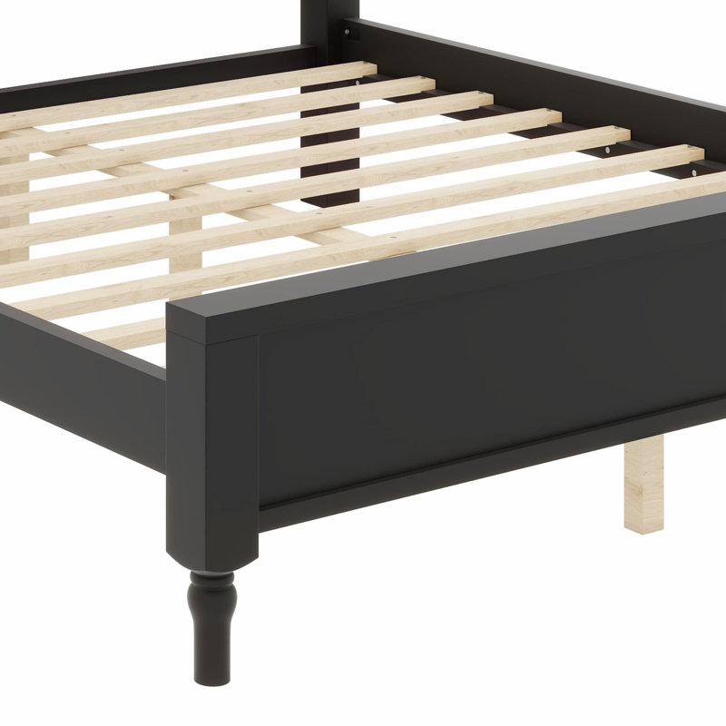 Base de lit plateforme classique en bois avec tête de lit tapissier luxueuse, Structure noire + tissu beige