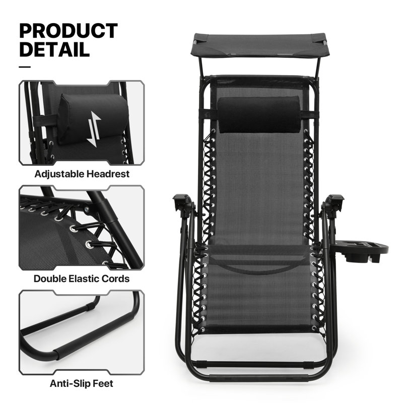 Black Metal Zero Gravity Recliner Lounge Chairs with Canopy
