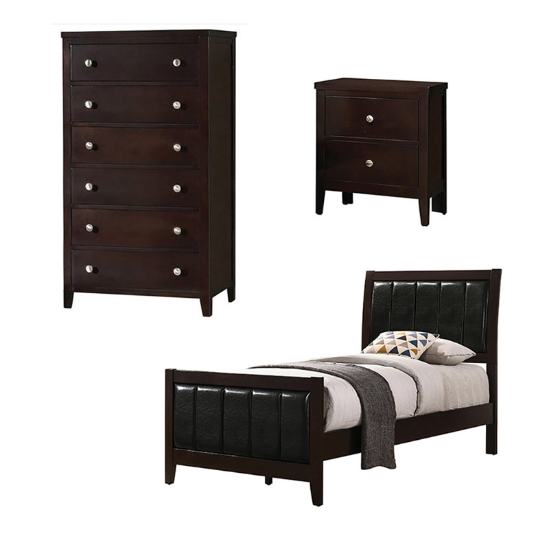 Ensemble de chambre à coucher avec commode 3 pièces Horne Cappuccino, Simple