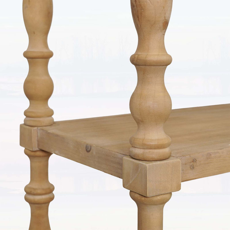 Étagère haute à 5 niveaux en bois naturel avec montants en fuseaux sculptés, idéale pour une décoration rustique et de style campagne française