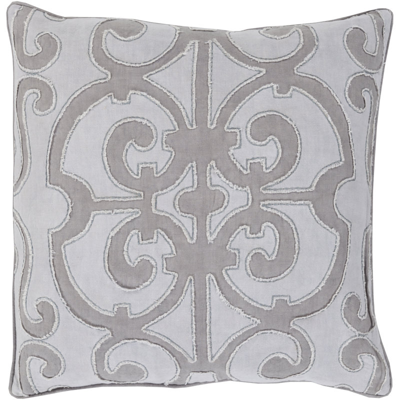 Appliqued Linen Throw Pillow, 18" x 18", Aqua/Light Gray, Polyester