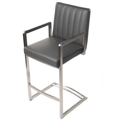 Tubo Brushed Stainless Steel Upholstered Faux-Leather Seat Counter Height Barstool