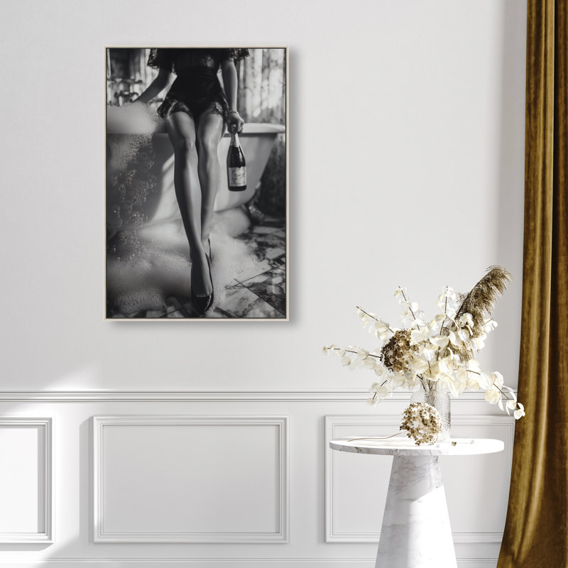 Bubbly Midnight Fashion Canvas Print by Oliver Gal, Black Frame, 10 x 15, 25"H x 37"W, Silver Floater Frame