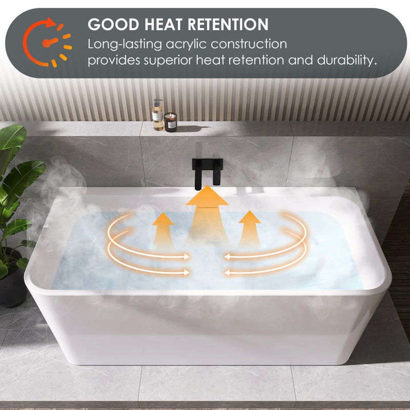 Lilac 67" x 32" Freestanding Acrylic Air Soaking Bathtub in Glossy White with Drain and Overflow