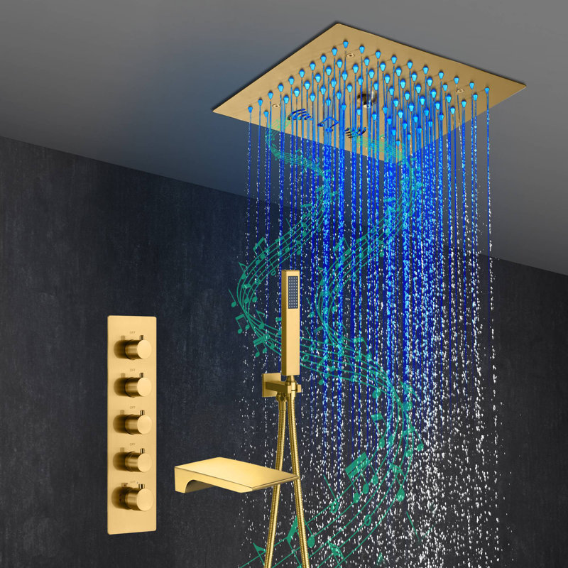 Thermostatic All-In-One Kit with Rough in-Valve, Brushed Gold