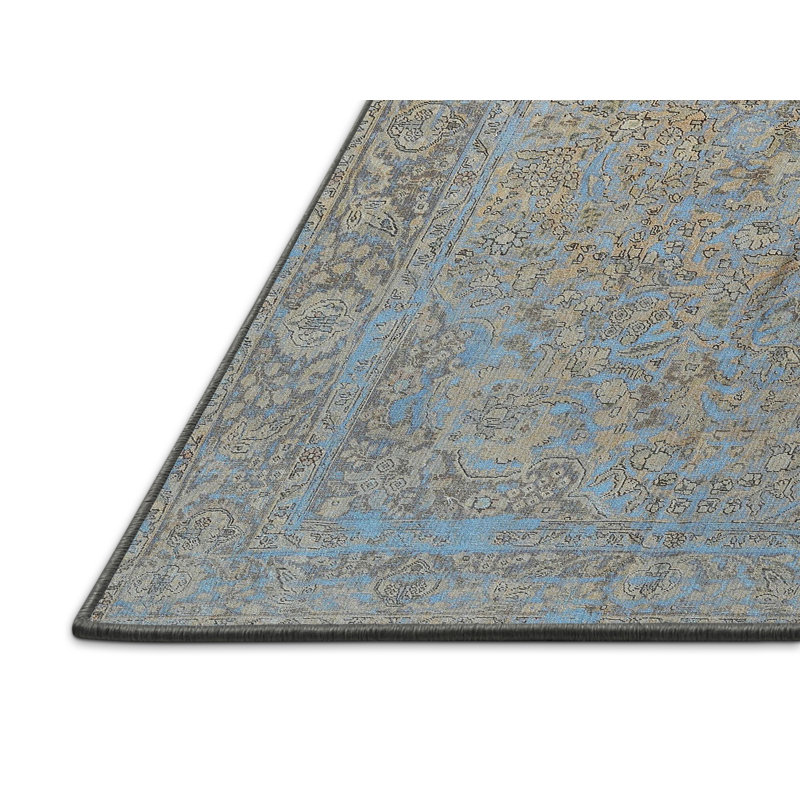 Tapis bleu/brun clair traditionnel, Rectangle 2 pi x 4 pi