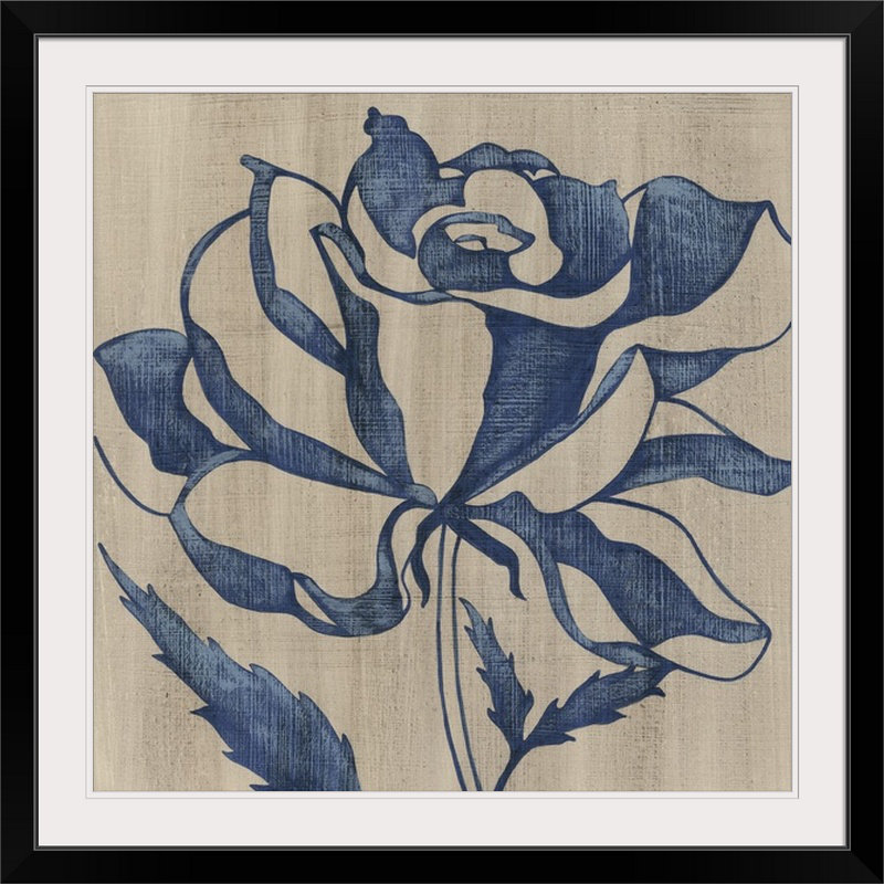 Indigo floral «Indigo Rose», Chariklia Zarris, reproduction d'art, Cadre noir, H 20" x l 20" x P 1"