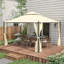 Pavillon de jardin de 10 pi x 12 pi, combinant rideaux, acier et divertissement extérieur avec beige