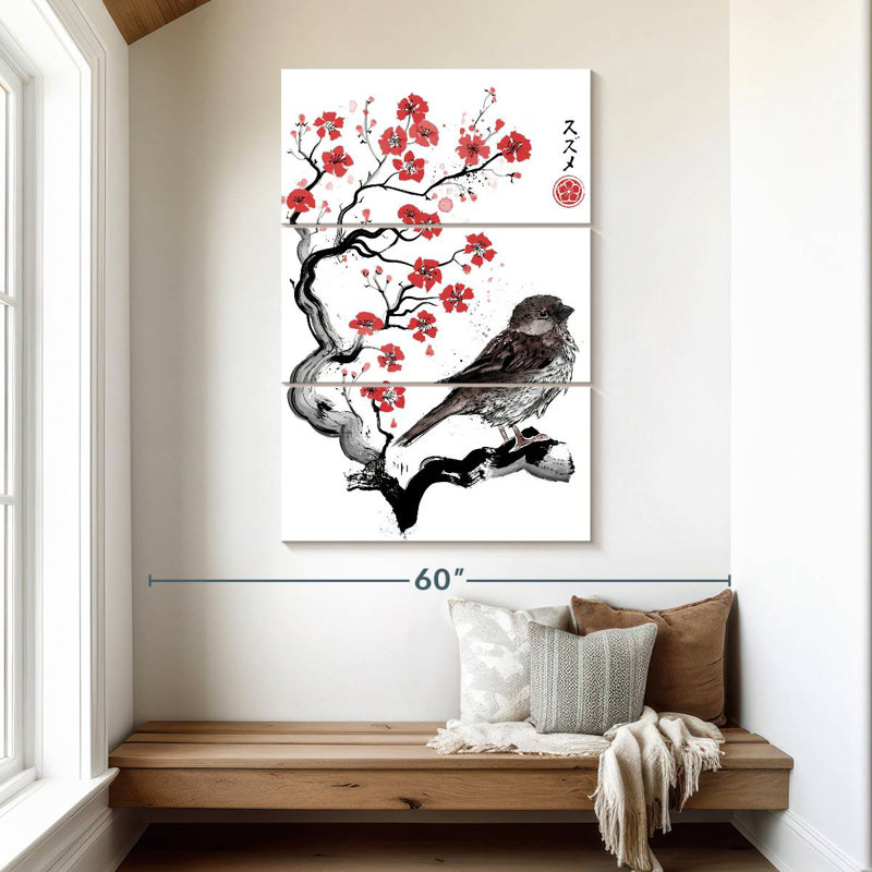 Brampt Little Sparrow Sumi-E, 50" H x 32" W