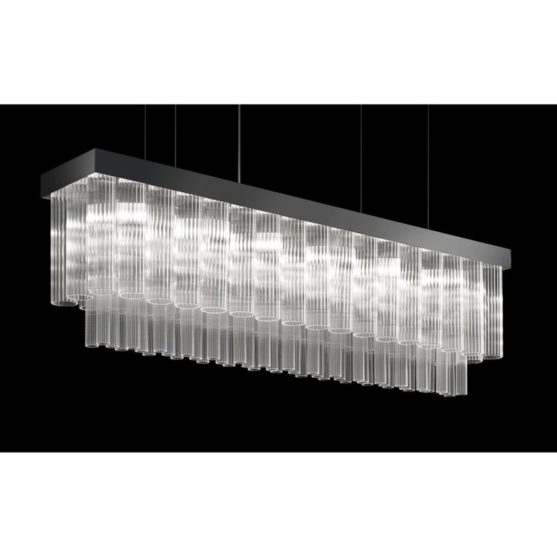 Jacarr 4 - Light Kitchen Island Rectangle Chandelier , Mercury Glass Flute, Satin Nickel, Frosted, 56" Width x 16" Height