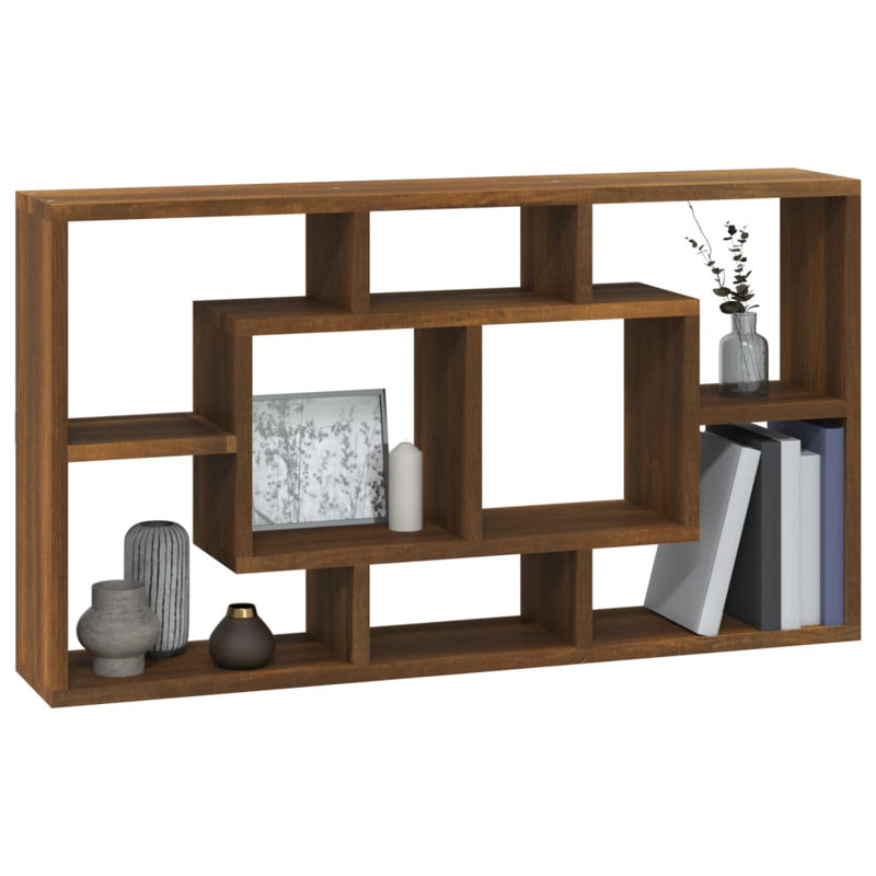 vidaXL Wall Shelf Floating Display Shelf for Home Living Room Engineered Wood, Brown Oak, 20.67 in H x 33.46 in W x 6.30 in D