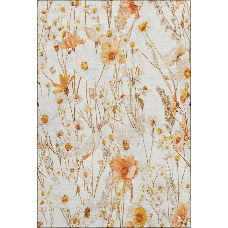 Premium Machine Washable Sykora AMF1500 Floral Rug, Rectangle 10' x 14'