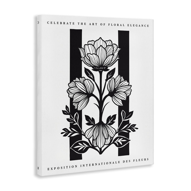 Art mural sur toile miroir en fleurs noires, design par lettré et doublé, H 30 po x l 24 po