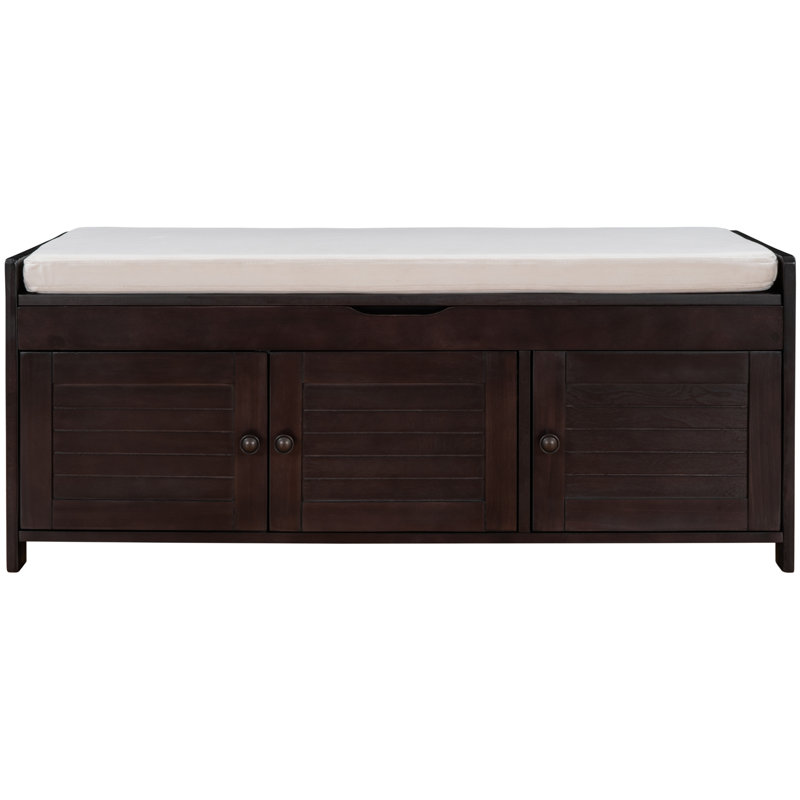 Storage Bench With 3 Shutter-Shaped Doors, Shoe Bench With Removable Cushion And Hidden Storage Space (Espresso), Espresso