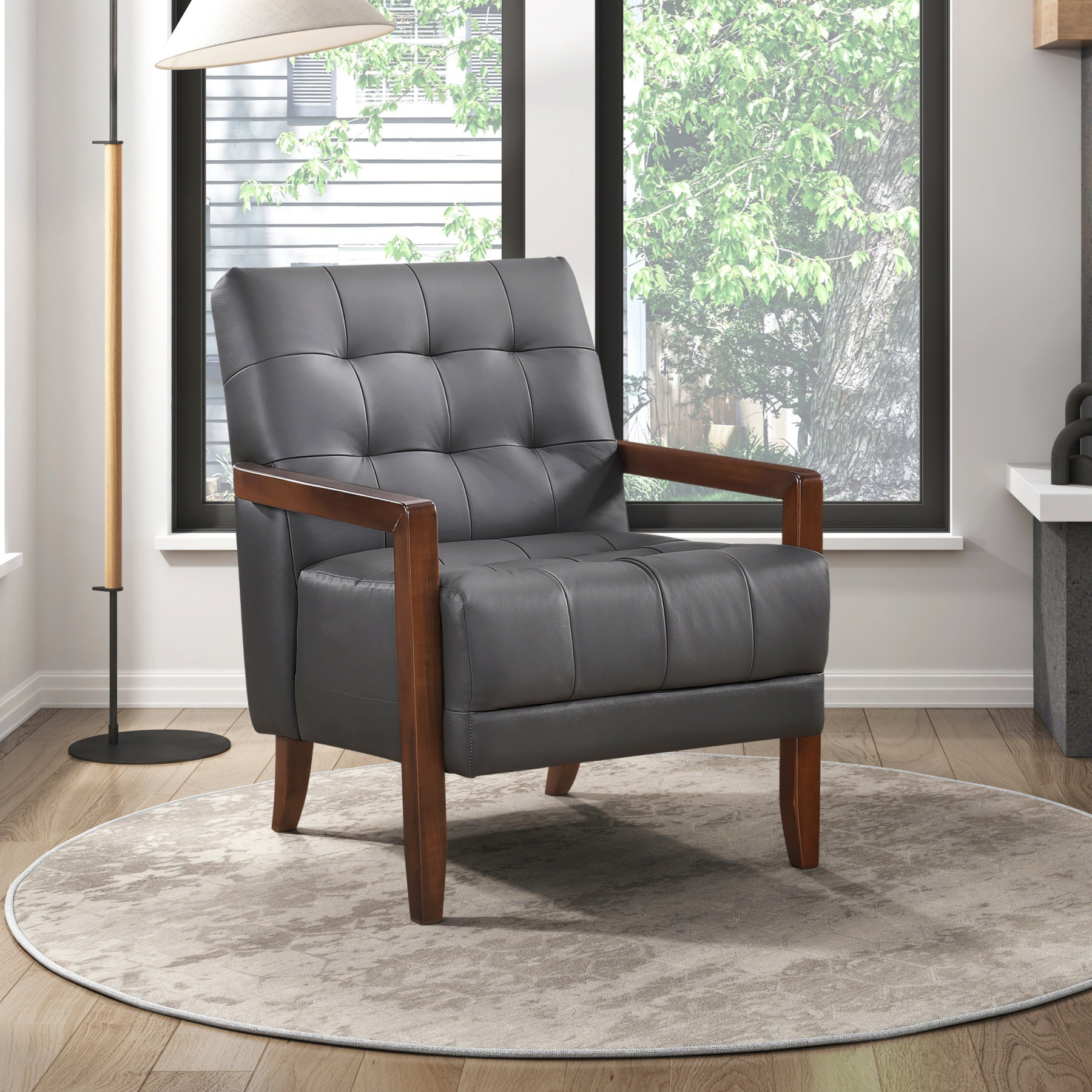 Latitude Run® Modern Style Accent Chair With Leather Upholstery, Tufted