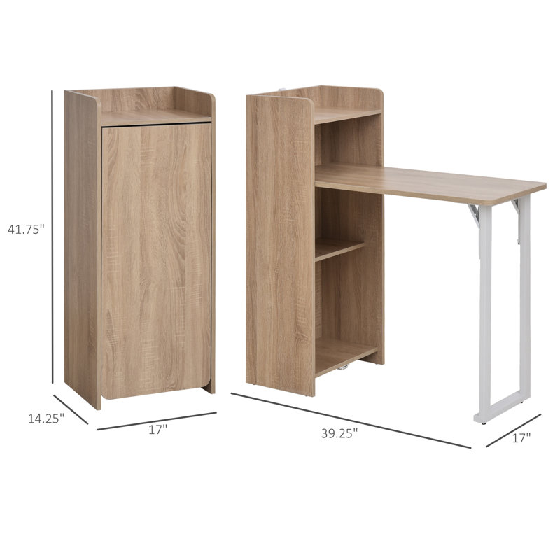 2 In 1 Storage Cabinet & Dining Table 4-Tier Shelf w/ Drop Leaf Tabletop Home