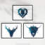 Ink Splat Thistle Heart Hairy Coo Cow Stag Celestial Space Scottish - 3 Piece No Frame Print Set-88622291