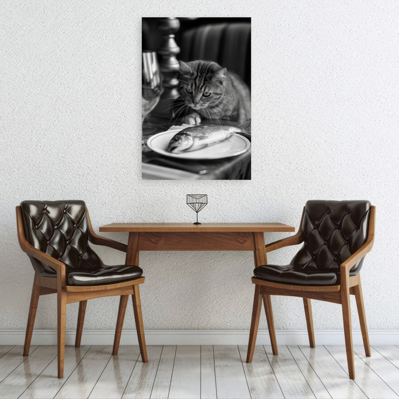 Cat Stares At Fish Elegant Contemporary Cat Fish Wall Art Print 1 Piece Wrapped Canvas Wall Art, 91.44cm H x 60.96cm W