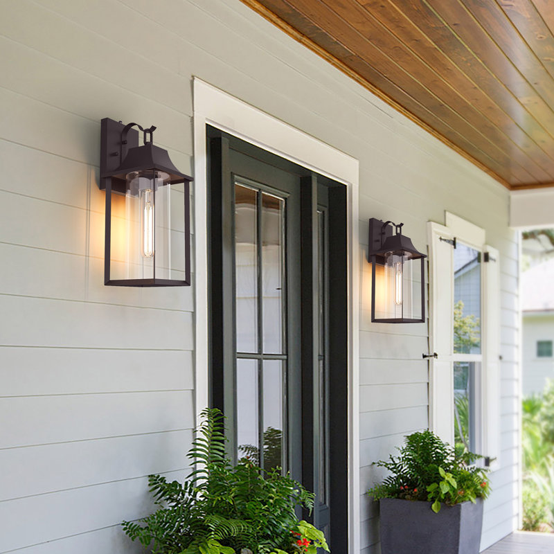 Mozingo 1-Light Outdoor Wall Lantern with Dusk to Dawn, Oil Rubbed Bronze, 18" H x 7" W x 7.9" D