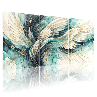 Feather Wings Art Canvas Wrapped Wall Art Oil Painting Print Set Of 3 For Living Room Bedroom Home Decor