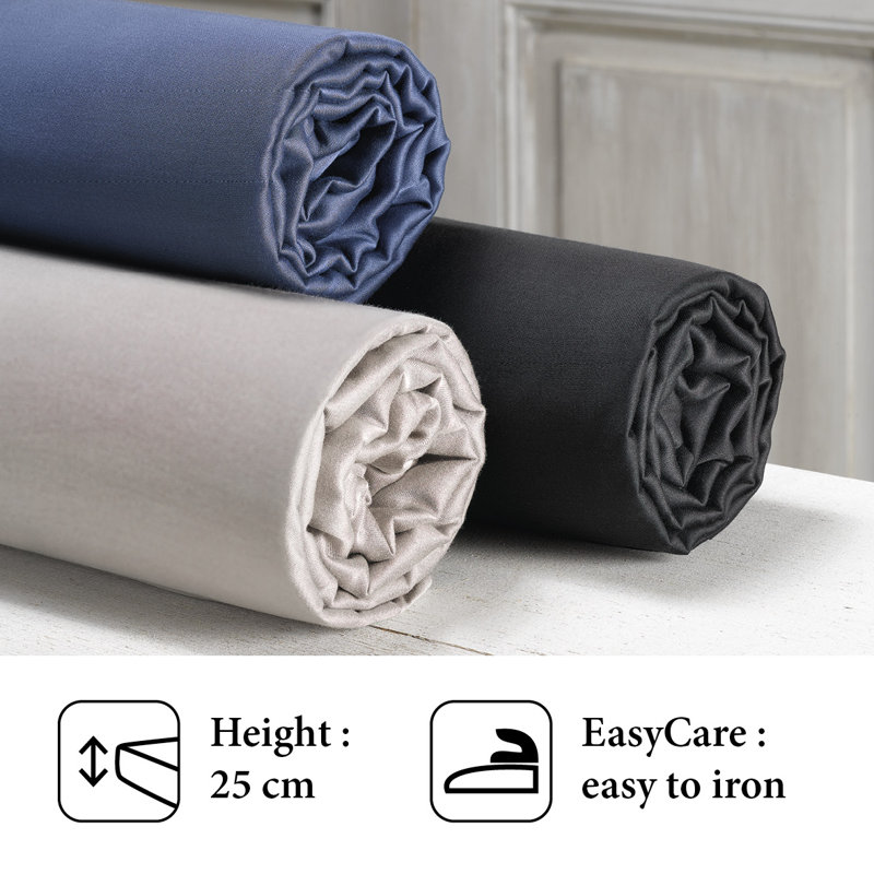 CXL by Christian Lacroix Fitted Sheet Cotton Satin Uni Dark Grey - 160 X 200 X 25 Cm, Dark Grey