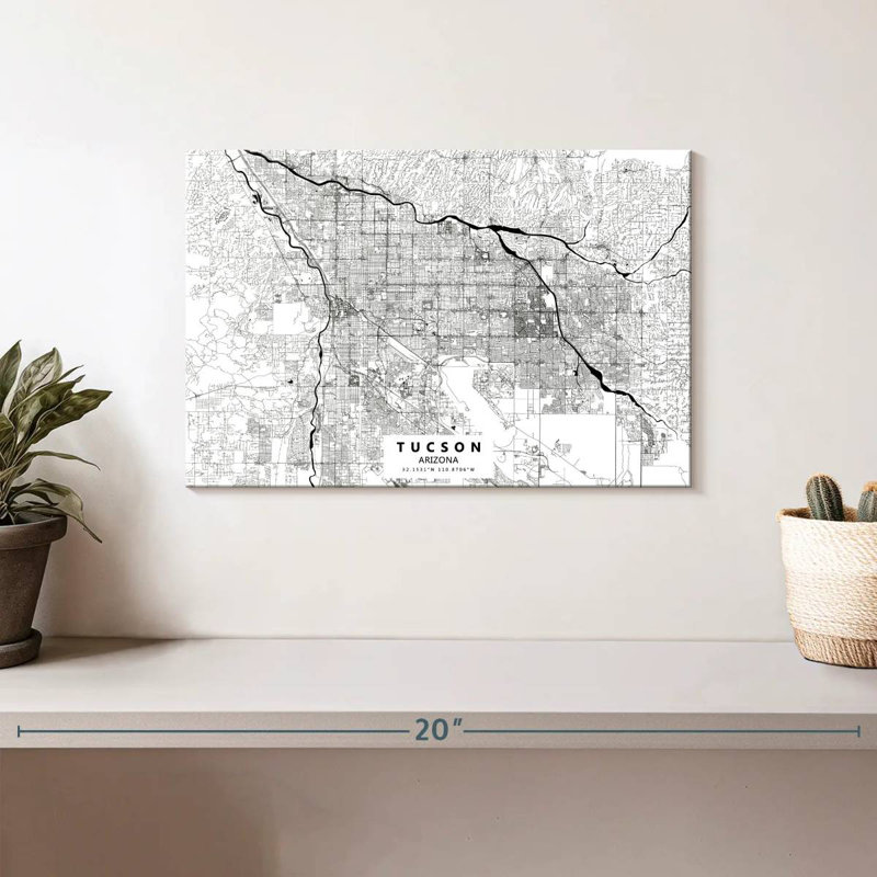 Carte de la ville de Tucson, H 8 po x l 12 po