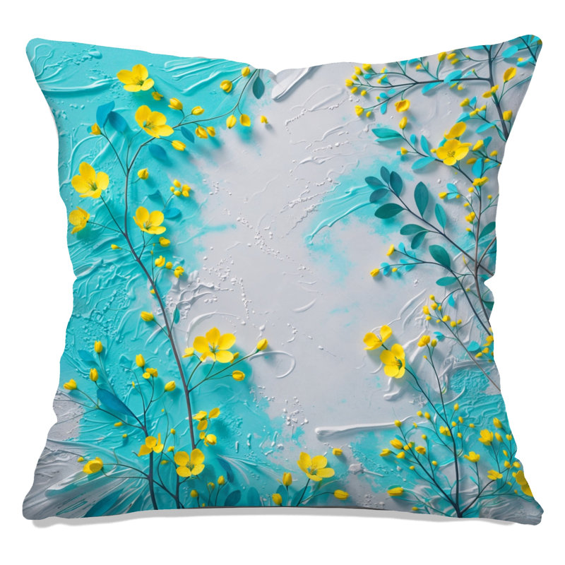 Queen Polyester, 14 x 14 inches, Bright Yellow and Aqua