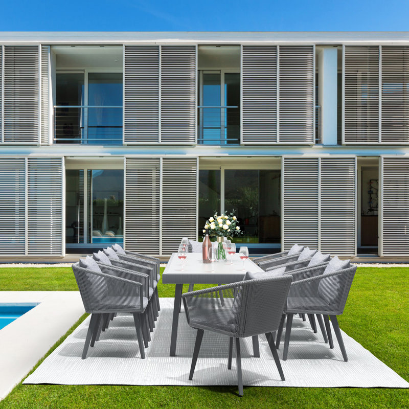 Ensemble repas rectangulaire avec coussins, 106,3 po x 35,5 po x 29,9 po, Gris / Gris foncé