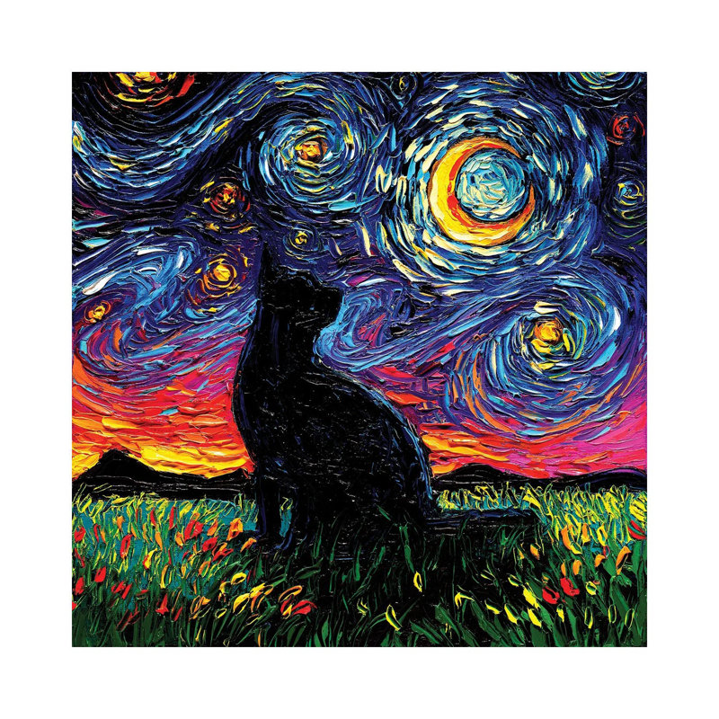 Black Cat Night by Aja Trier - Wrapped Canvas Gallery-Wrapped Canvas Giclée, 30.48 cm H x 30.48 cm W
