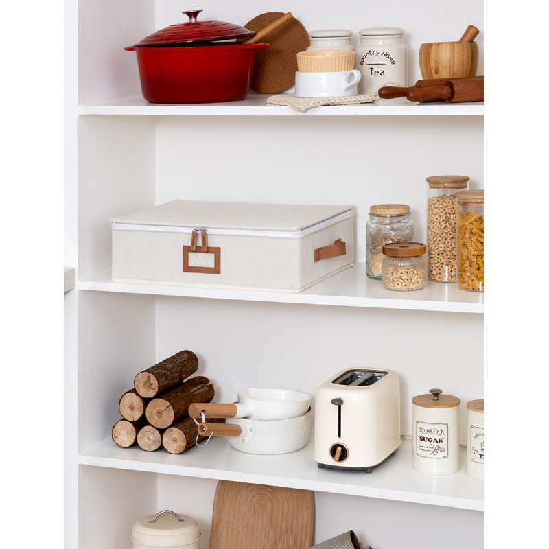 China Storage Container with Dividers, Mug Storage Bin, Hard Shell China Cup Organizer, Beige