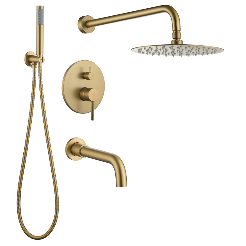 Calder Dual Function Complete Shower System with Rough in-Valve, Brushed Gold